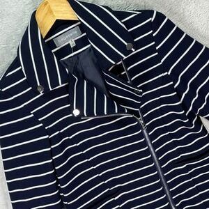 Bagatelle‎ Women's Moto Jacket Navy White Striped Zip Lined Stretch Sz Small NWT